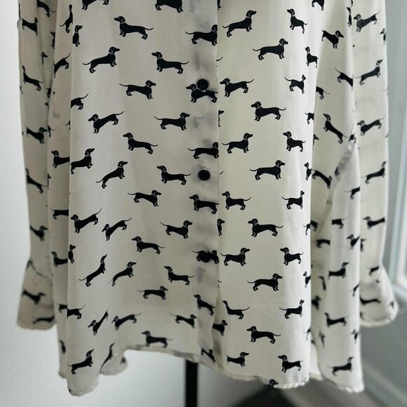 Cartise Ivory & Black Dachshund-Print Lightweight Button Front Blouse – US 4 - Picture 2 of 13